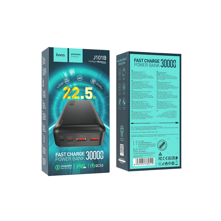پاوربانک هوکو مدل J101B PD+QC3.0 22.5W ظرفیت 30000 میلی آمپر ساعت