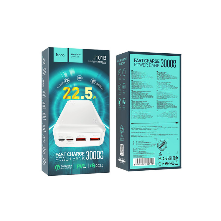 پاوربانک هوکو مدل J101B PD+QC3.0 22.5W ظرفیت 30000 میلی آمپر ساعت