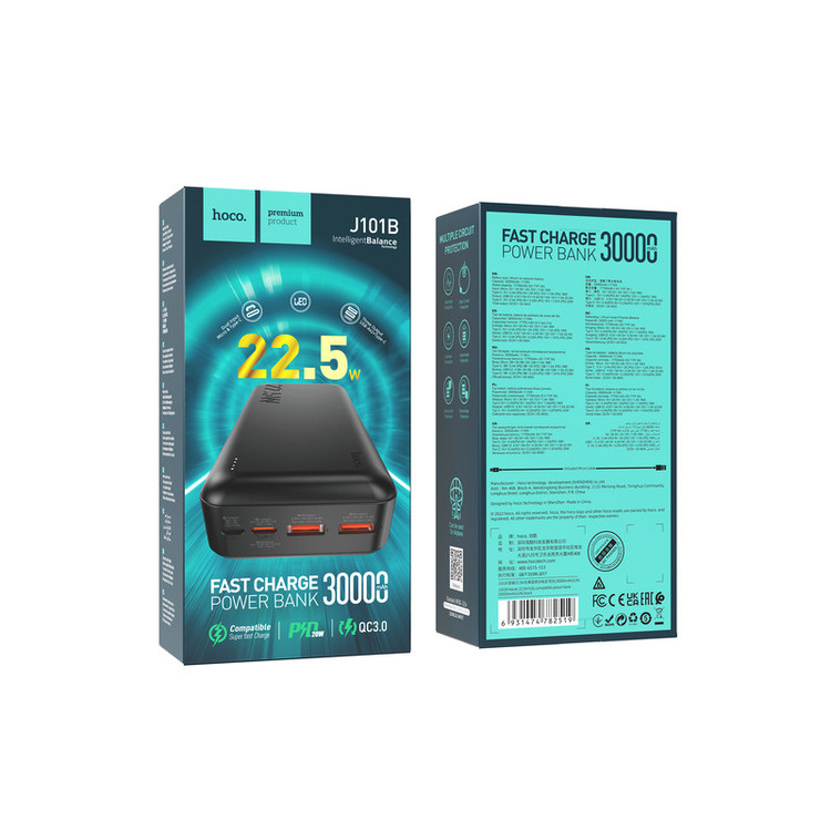 پاوربانک هوکو مدل J101B PD+QC3.0 22.5W ظرفیت 30000 میلی آمپر ساعت