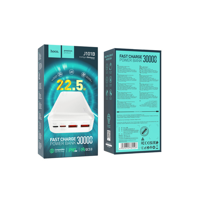 پاوربانک هوکو مدل J101B PD+QC3.0 22.5W ظرفیت 30000 میلی آمپر ساعت
