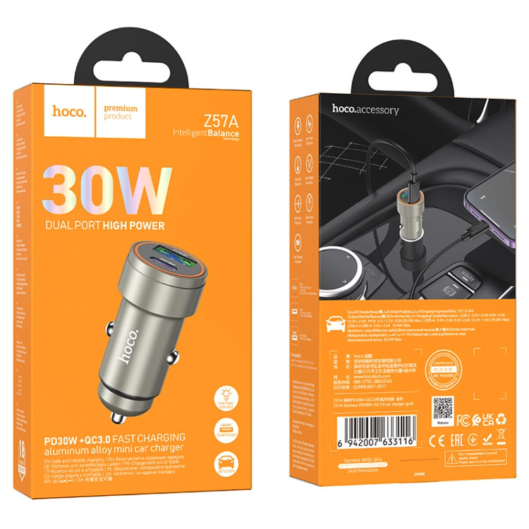 شارژر فندکی هوکو Hoco Z57A Glorious PD30W+QC3.0 car charger