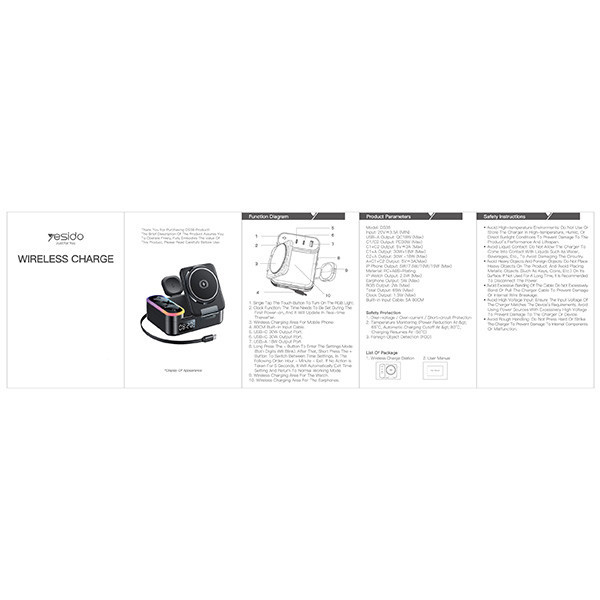 شارژر بی سیم 30 وات 3 پورت یسیدو مدل DS38 به همراه کابل USB-C به طول 0.8 متر
