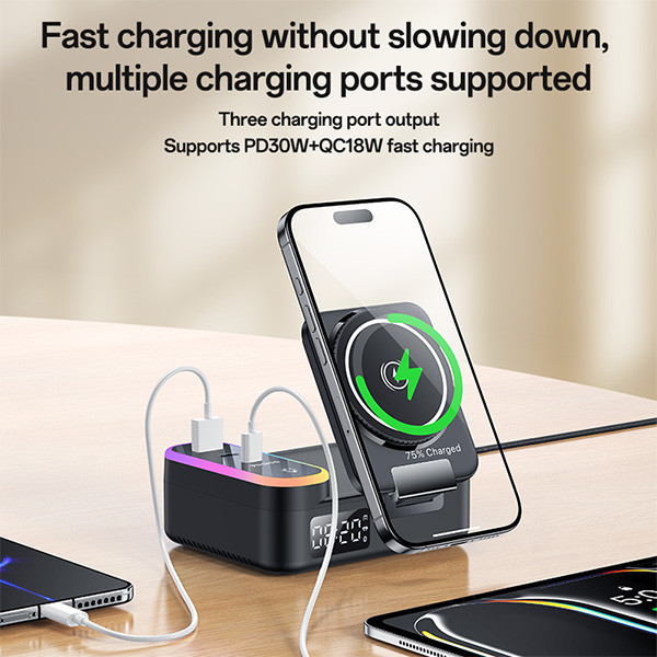 شارژر بی سیم 30 وات 3 پورت یسیدو مدل DS38 به همراه کابل USB-C به طول 0.8 متر