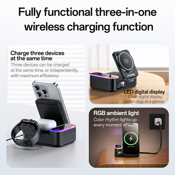 شارژر بی سیم 30 وات 3 پورت یسیدو مدل DS38 به همراه کابل USB-C به طول 0.8 متر